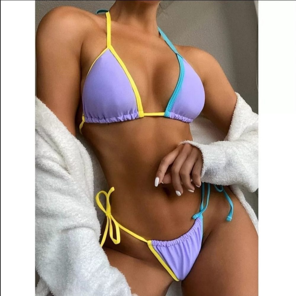 brazilian style Women's Color Block Halter Tr